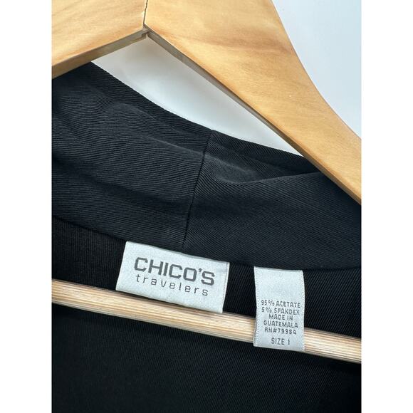 Chico's Travelers Womens Black Open Front Tunic Cardigan Size 1 M Slinky Stretch - Picture 5 of 7